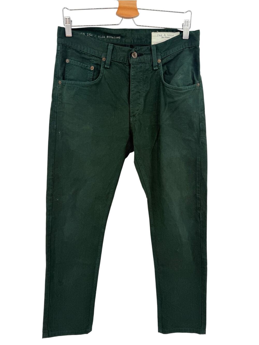 Rag & Bone RB 15X Slim Straight Tailored Workwear Green Jeans USA Made 30